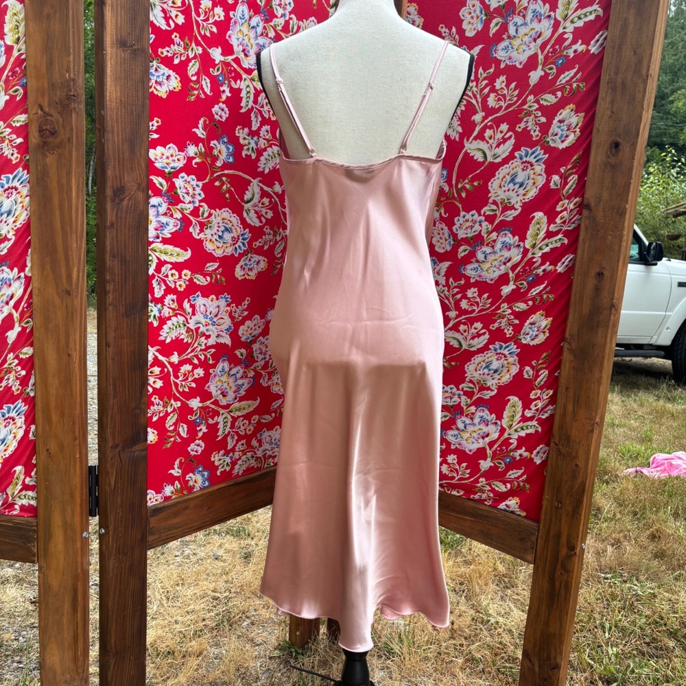 Bebe Baby Pink Satin Cowl Neck Midi Slip Wedding Guest Dress Size M - Picture 10 of 10
